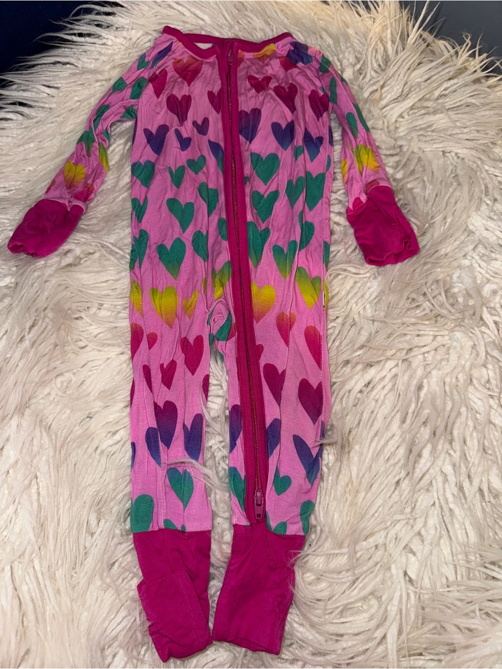 Little Sleepies Pink Heart-Print Footed One-Piece